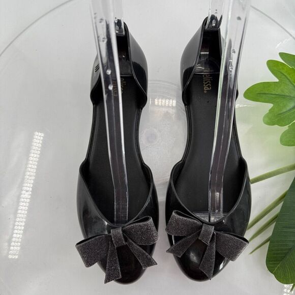 Mellisa Ballet Flats Womens Size 8 Black Jelly Bow Slip On D'orsay Shoes - Picture 1 of 15